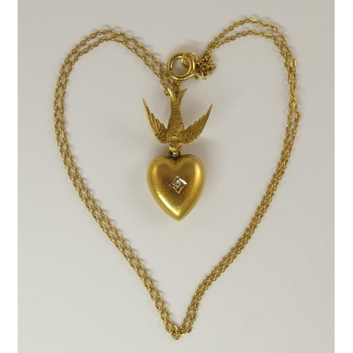 642 - A Victorian swallow and heart pendant