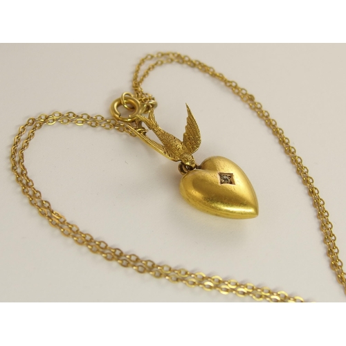 642 - A Victorian swallow and heart pendant