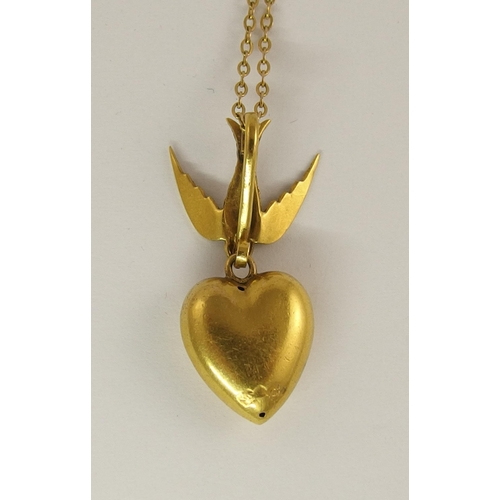 642 - A Victorian swallow and heart pendant