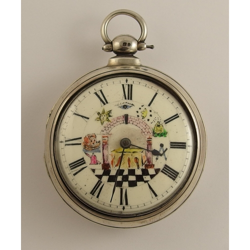 644 - A Georgian silver pair cased Masonic pocket watch