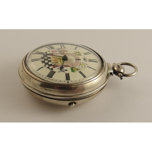 644 - A Georgian silver pair cased Masonic pocket watch