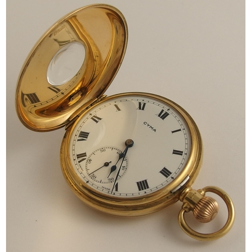 647 - A 9ct gold half hunter Cyma pocket watch