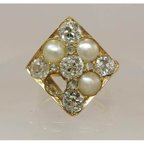 655 - A 22ct gold diamond and pearl ring