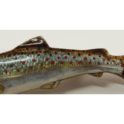 665 - An enamelled brown trout brooch