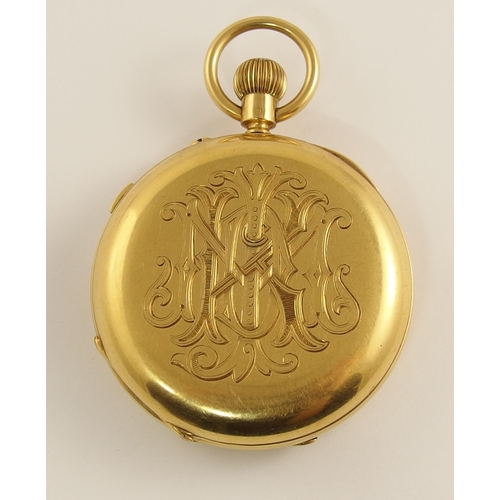 673 - An 18ct gold stopwatch facility full hunter pocket watch