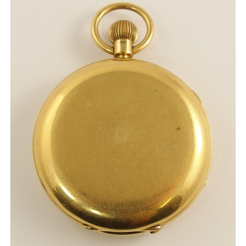 673 - An 18ct gold stopwatch facility full hunter pocket watch