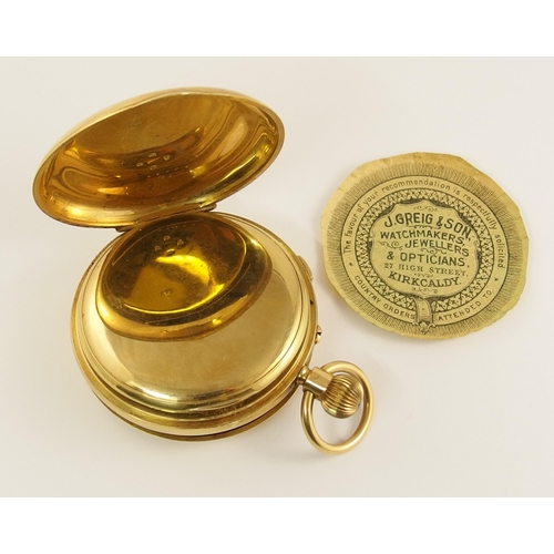 673 - An 18ct gold stopwatch facility full hunter pocket watch