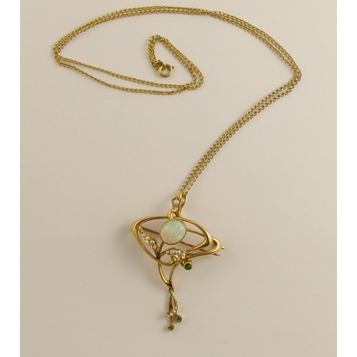 676 - A 15ct gold Art Nouveau opal pendant brooch