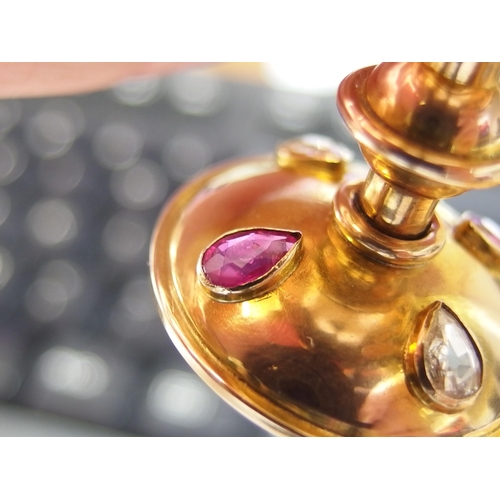 679 - A yellow metal diamond and ruby gem set vinaigrette