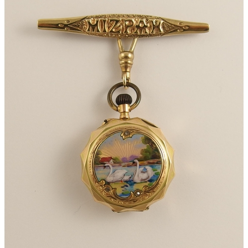 684 - A 14ct gold enamelled fob watch