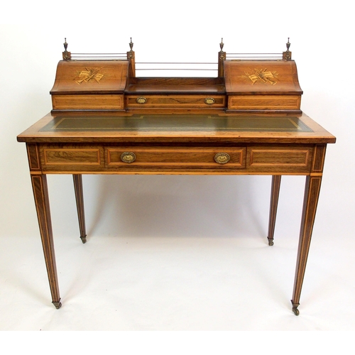 807 - A Victorian rosewood and boxwood inlaid ladies writing desk