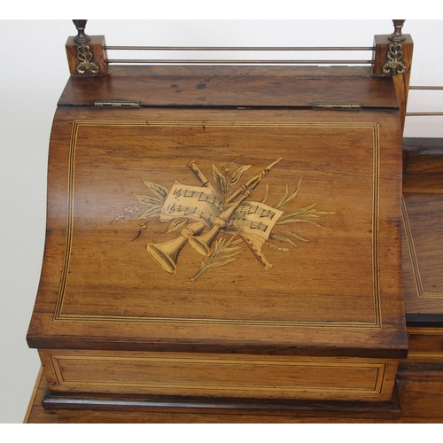 807 - A Victorian rosewood and boxwood inlaid ladies writing desk