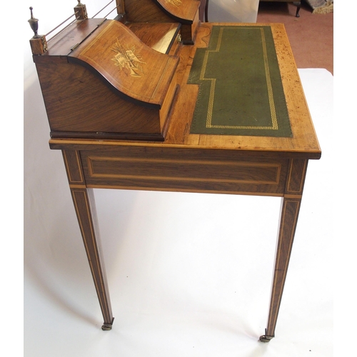 807 - A Victorian rosewood and boxwood inlaid ladies writing desk