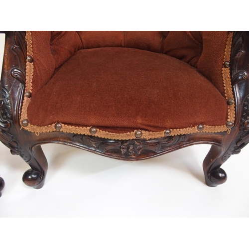 814 - Three Victorian style stained scroll button back child's armchairs