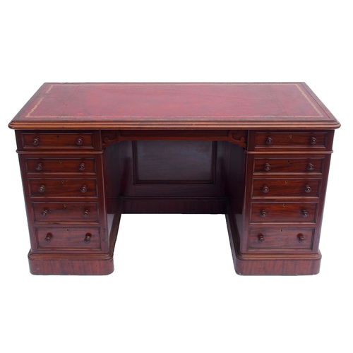 816 - A Victorian mahogany twin pedestal writing desk