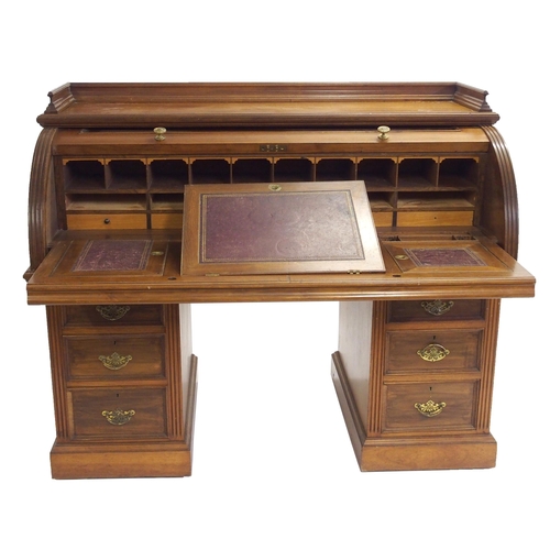 828 - A Victorian mahogany twin pedestal cylinder bureau