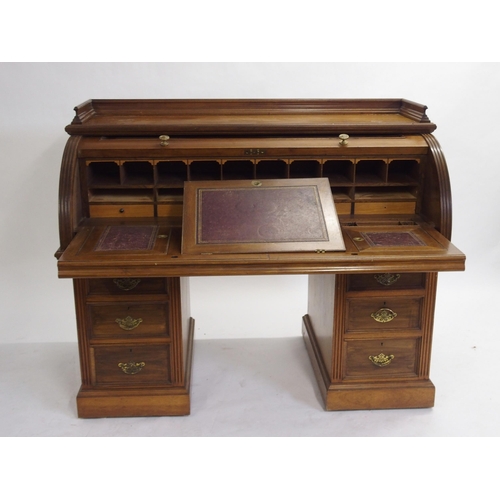 828 - A Victorian mahogany twin pedestal cylinder bureau