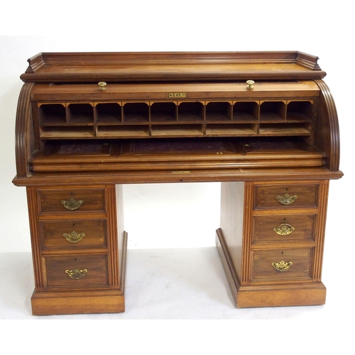 828 - A Victorian mahogany twin pedestal cylinder bureau