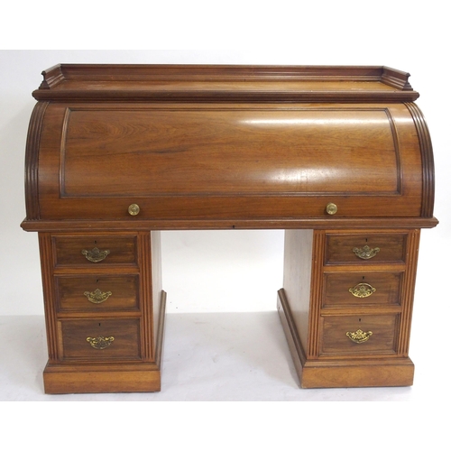 828 - A Victorian mahogany twin pedestal cylinder bureau