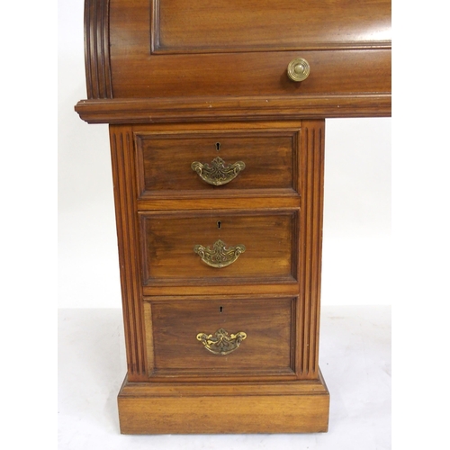 828 - A Victorian mahogany twin pedestal cylinder bureau