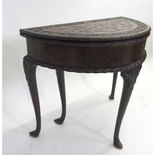 841 - A mahogany D-shaped fold over tea table