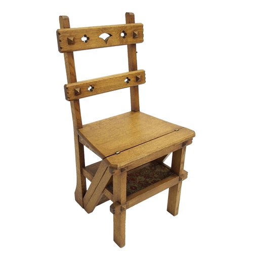 846 - A Victorian oak Gothic style library step chair