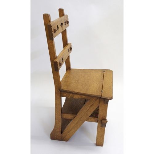 846 - A Victorian oak Gothic style library step chair