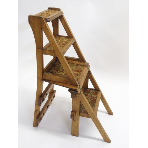 846 - A Victorian oak Gothic style library step chair