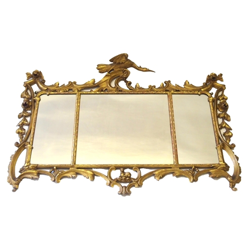 861 - A Chippendale style giltwood triple plate wall mirror