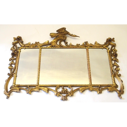 861 - A Chippendale style giltwood triple plate wall mirror