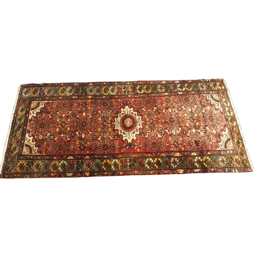 879 - A Terracotta ground Hamadan runner