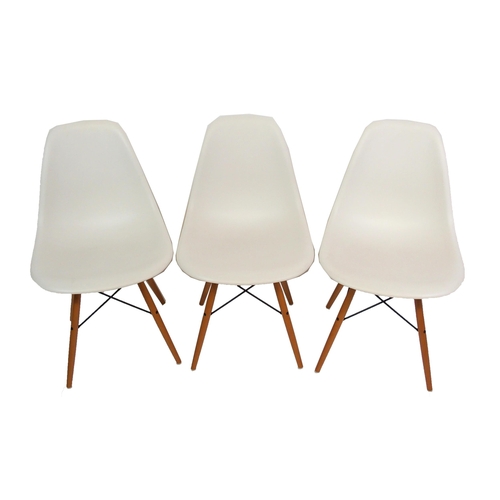 883 - Three Vitra Eames white Plastic Side Chairs DSW