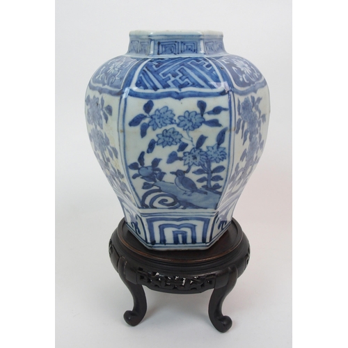 97 - A Chinese blue and white hexagonal vase