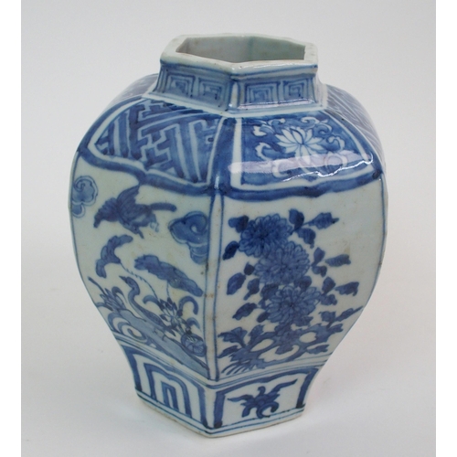 97 - A Chinese blue and white hexagonal vase