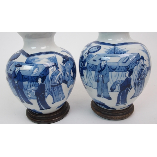 98 - A pair of Chinese blue and white double gourd vases