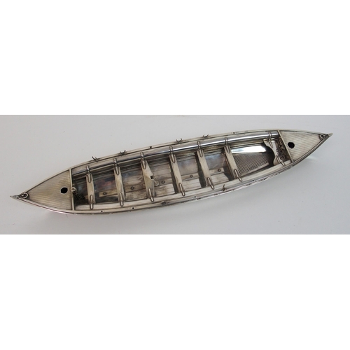 156 - A Victorian silver model of a two masted row boat or yawl