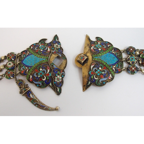 159 - A 19th Century Russian silver cloisonne polychrome enamel ladies belt