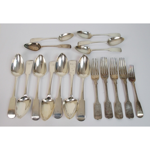 176 - A part set of seven silver tablespoons and five silver dessert spoons