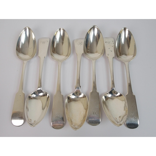 176 - A part set of seven silver tablespoons and five silver dessert spoons