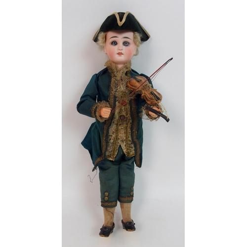 317 - A Continental bisque-headed automaton violin playing doll