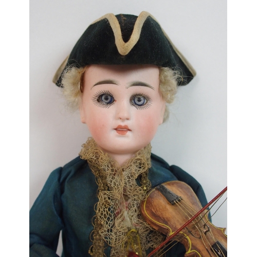 317 - A Continental bisque-headed automaton violin playing doll