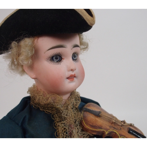 317 - A Continental bisque-headed automaton violin playing doll