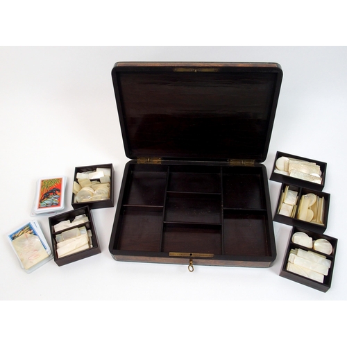 327 - A French burr walnut  rosewood and ebony cross banded brass and mother of pearl inlaid games box