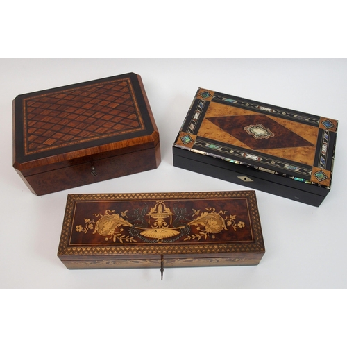 328 - A walnut and rosewood mother of pearl inlaid card case