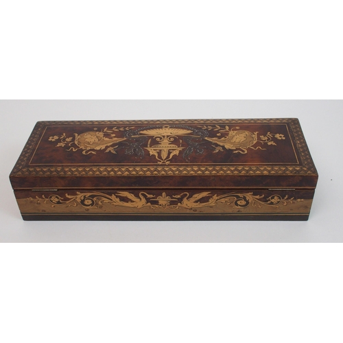 328 - A walnut and rosewood mother of pearl inlaid card case