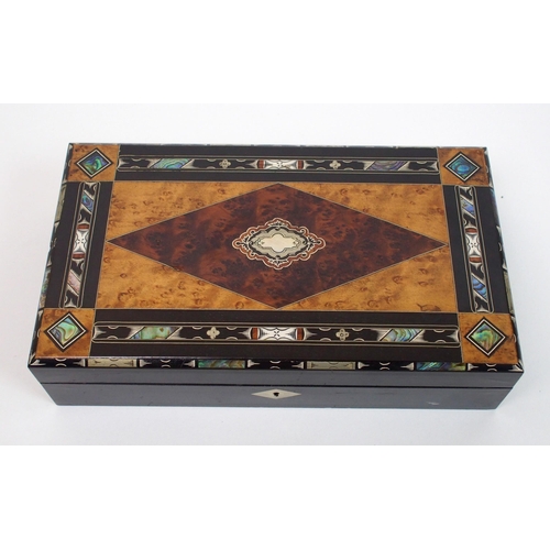 328 - A walnut and rosewood mother of pearl inlaid card case