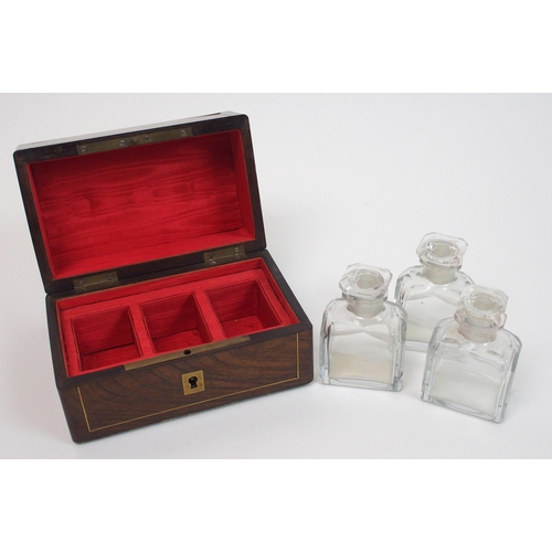 329 - A mahogany brass and mother of pearl inlaid scent bottle box