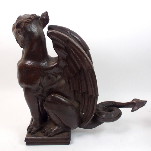 330 - Two Victorian oak carved griffins