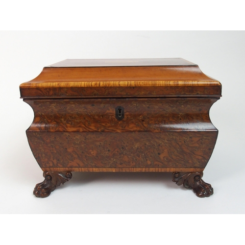 332 - A burr walnut and satinwood cross banded two division tea caddy