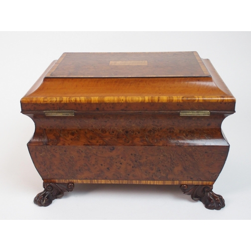 332 - A burr walnut and satinwood cross banded two division tea caddy